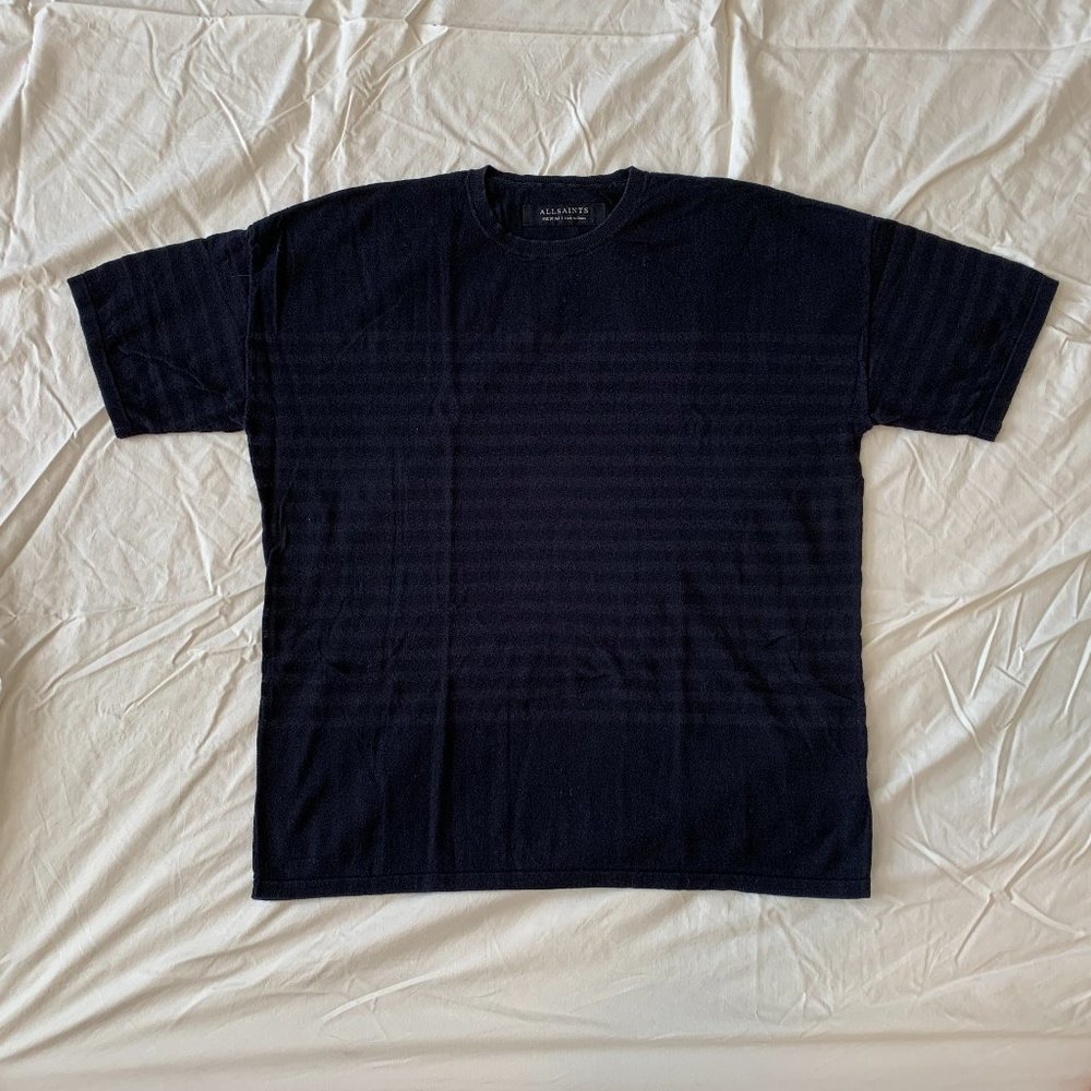 All Saints Black Sheer Striped T-Shirt